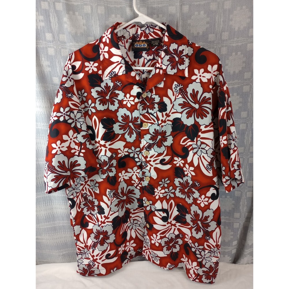 Vintage ODO Hawaiian Shirt Mens XL Floral Red & White Hawaiian Flowers Shirt